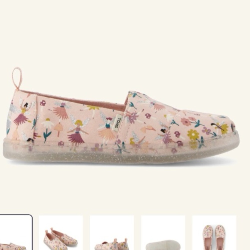 New TOMS Shoes Size 5.5 YOUTH Big Kids Girls Alpargata Glitter Fairy Garden - Picture 7 of 12